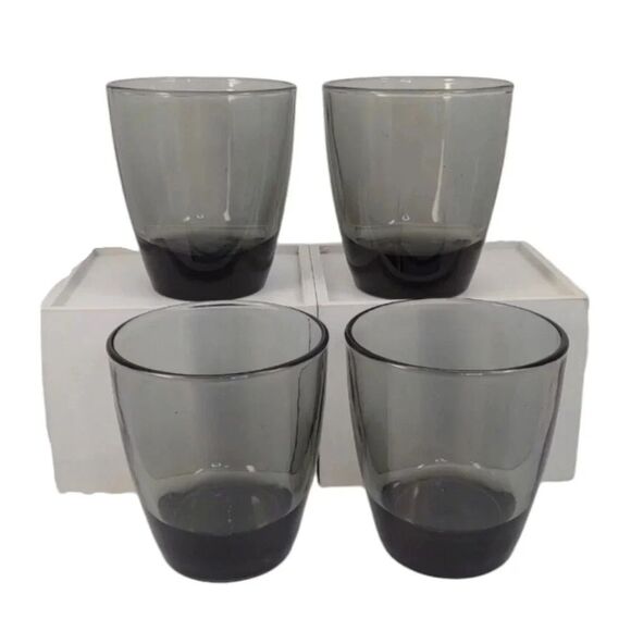 Vintage Gray Smoked Glass Rocks Glasses Set of 4 Thick Heavy Bottom 4" Tall - Picture 1 of 13